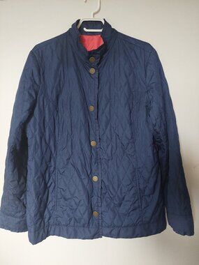 Guillaume Women's L Reversible Quilted Snap-front Light Jacket Navy Coral Pink